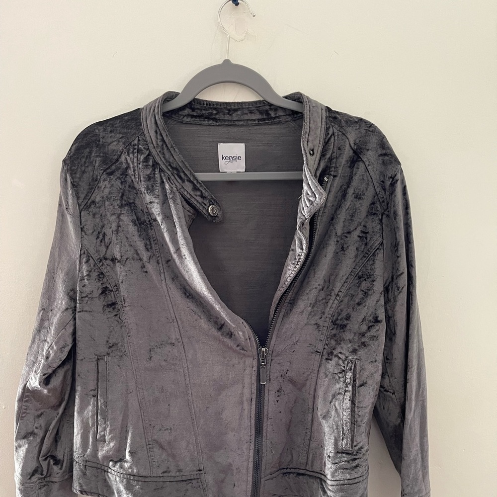 Gorgeous BLUE/GREY biker jacket .